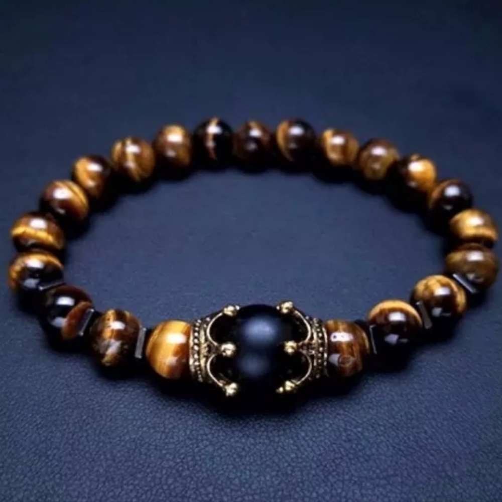 Luxury Natural Tiger Eye Crown Bracelet.